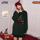 甜美新年小黑裙 新款 妖精 口袋樱桃假两件宽松连衣裙女2025年冬季