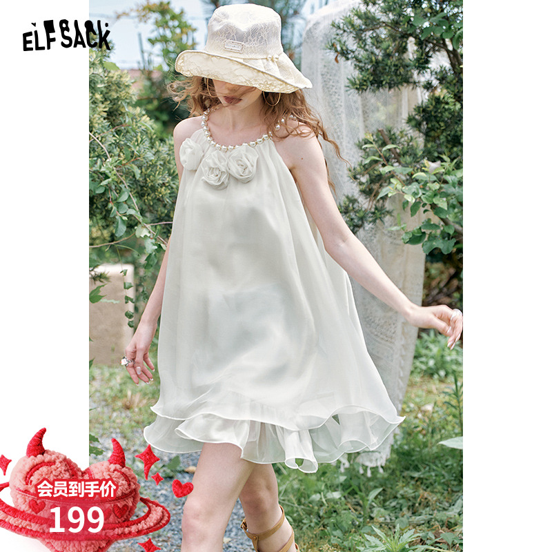 妖精的口袋珍珠挂脖花朵连衣裙