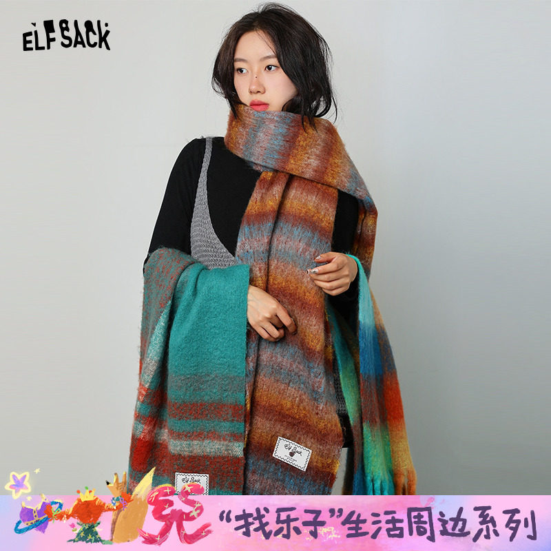 妖精的口袋格纹撞色复古流苏围巾女2026年冬季新款软糯保暖大围脖