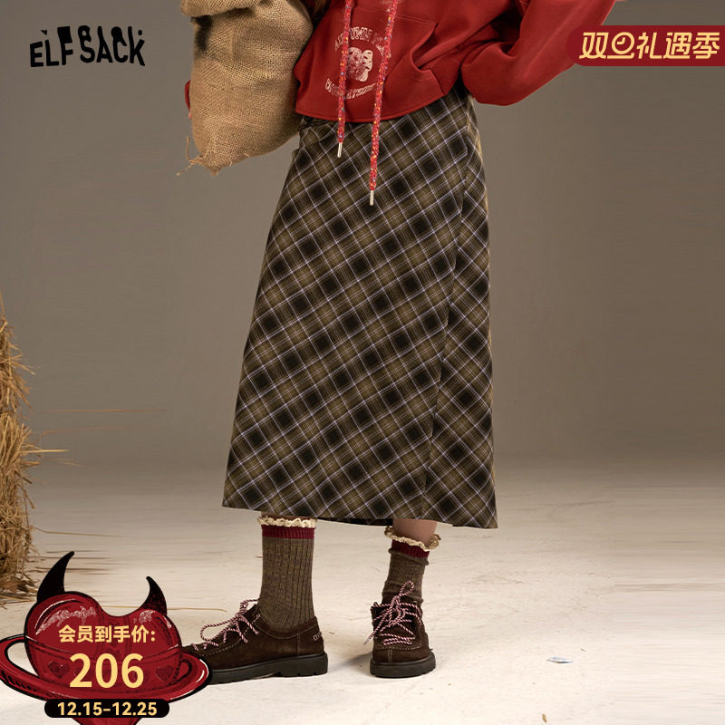 妖精的口袋复古格纹a字半身裙女2025年秋冬新款学院风显瘦长裙子