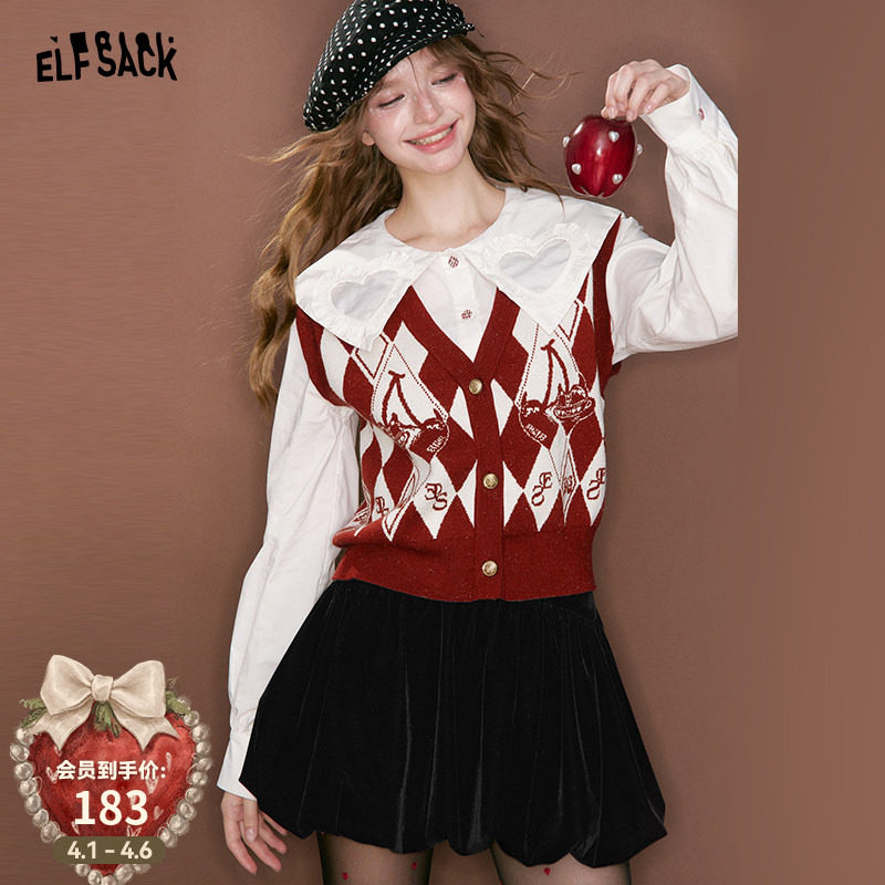 妖精的口袋格纹提花针织马甲女2026年冬新款外搭叠穿小众红色上衣