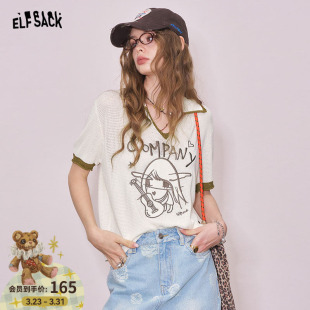 口袋翻领正肩刺绣短袖 设计感薄款 针织衫 新款 上衣 2025年夏季 妖精