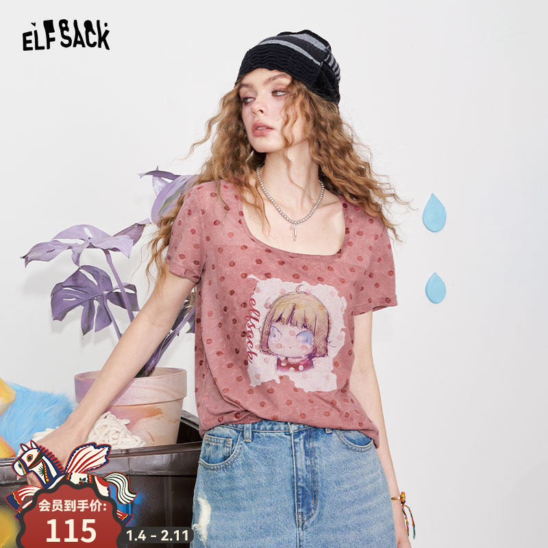 妖精的口袋波点卡通印花短袖t恤女2025年夏季新款设计感小众上衣