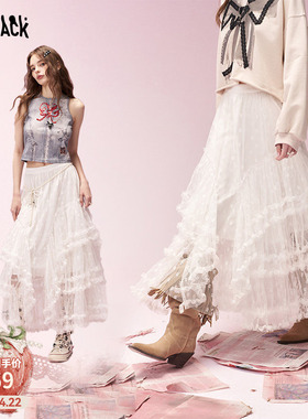 妖精的口袋白色重工多层网纱裙半身裙女26春夏新款甜美长裙蛋糕裙
