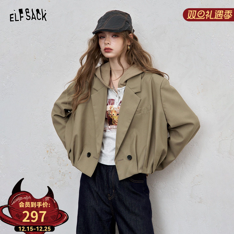 妖精的口袋平驳领复古短款西装女2025秋季新款宽松显瘦高级感外套