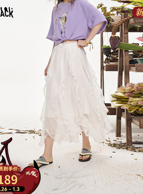 妖精的口袋荷叶边蕾丝半身裙女2025年夏季新款层次感甜美中长裙子