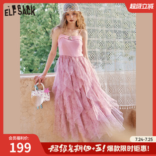 妖精 气质甜美蓬蓬裙子 口袋网纱收腰吊带连衣裙女2025年夏季 新款