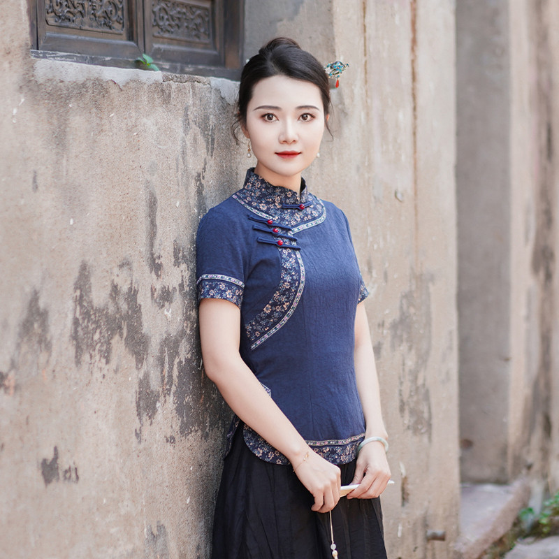 筠雅夏季新款唐装女中国风改良上衣收腰显瘦百搭新中式女装24B195