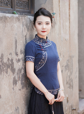 筠雅夏季新款唐装女中国风改良上衣收腰显瘦百搭新中式女装24B195
