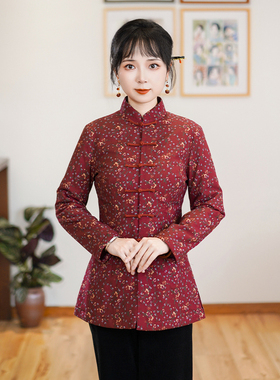 筠雅冬季新款中式复古唐装加厚旗袍小棉袄国风夹棉保暖棉衣24J372