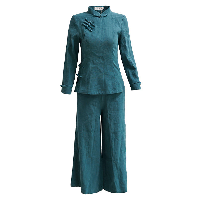 筠雅秋季休闲套装2026年新款长袖套装裤两件套盘扣时尚中国风女装