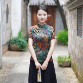 新款 修身 简约清新旗袍式 女改良版 复古素衣24J241 上衣唐装 筠雅夏季