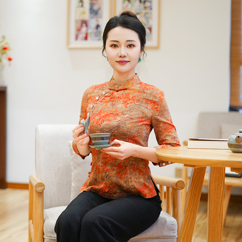 筠雅春季新款新中式复古显瘦旗袍式上衣时尚气质唐装上衣女25J091