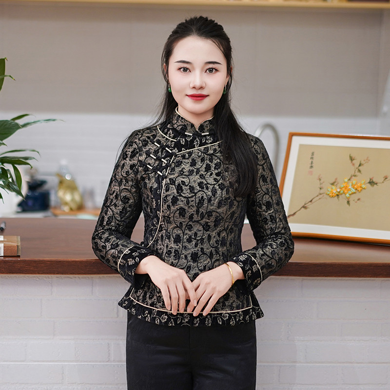 筠雅中国风冬季新款唐装上衣加厚旗袍小棉袄夹棉保暖棉衣女26Y001