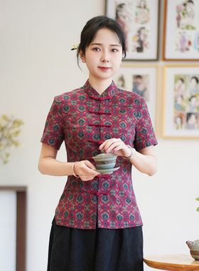 筠雅夏季新款国风古典唐装上衣女民国复古修身显瘦中式女装24J180