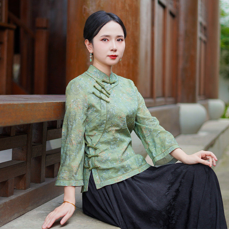 筠雅秋季新款新中式国风上衣民国复古收腰显瘦唐装女装长袖25J283