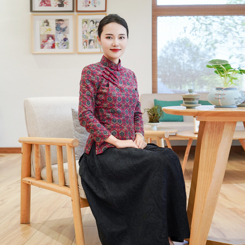筠雅秋季新款轻薄透气新中式套装修身显瘦国风温婉两件套女24J313