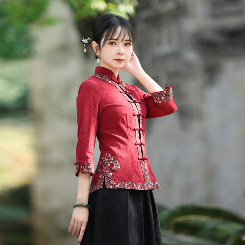 筠雅唐装新国风中式上衣女立领气质盘扣2026春秋款外套茶服24J143