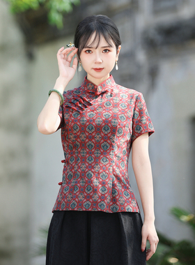 筠雅唐装女中国风夏季新款旗袍上衣收腰显瘦复古新中式女装24J106