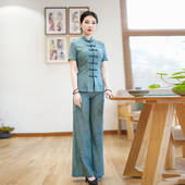 筠雅夏季 女复古温婉减龄气质两件套24J248 显瘦中国风套装 新款 修身