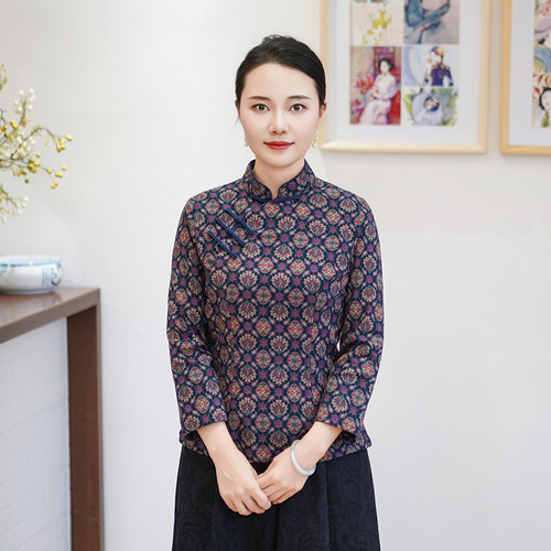 筠雅新款唐装中国风女装年轻款收腰显瘦新中式盘扣上衣 24J316