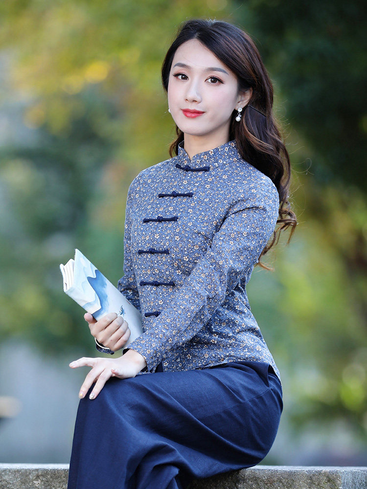 筠雅唐装女中国风改良旗袍上衣2025年年轻款长袖茶服中式禅意女装