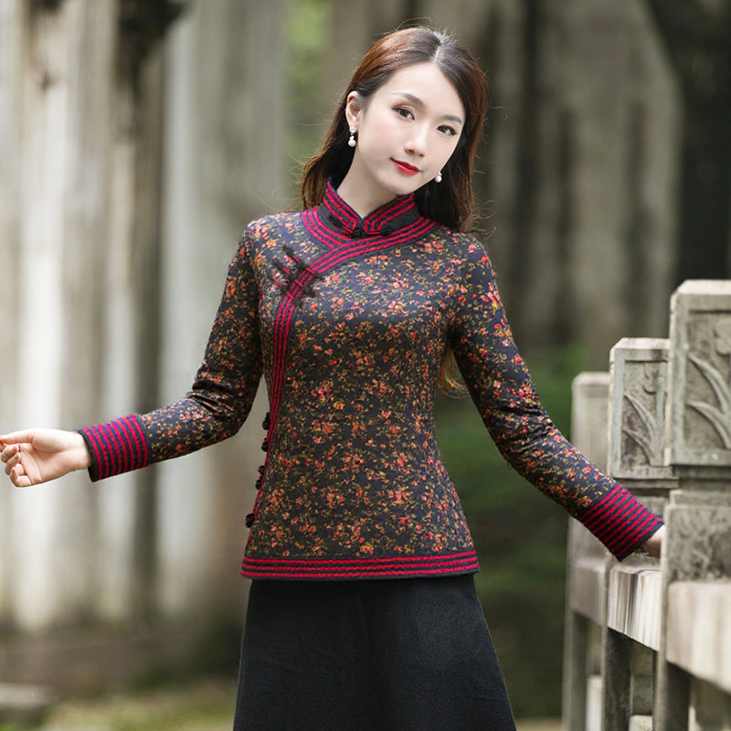 筠雅春季新款中式改良复古女士修身显瘦斜襟长袖唐装上衣女26Y023