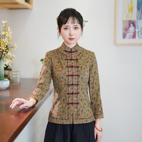 筠雅春季新款中国风唐装上衣女修身显瘦气质国风新中式女装24J157