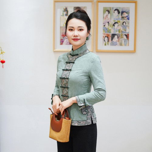 筠雅春季新款唐装中国风女装年轻款收腰显瘦新中式盘扣上衣25J081