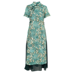 筠雅改良旗袍裙女夏季奥黛连衣裙短袖小个子复古时尚中国风裙子