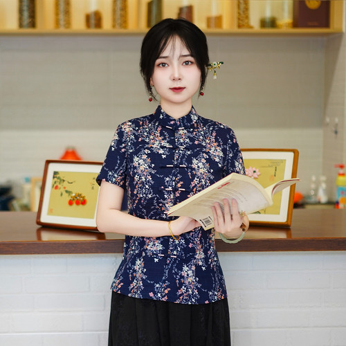 筠雅新中式国风上衣夏季新款民国复古中国风唐装女装短袖26J424