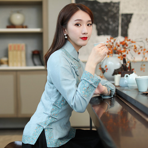 筠雅唐装中国风女装春秋款长袖旗袍式上衣时尚盘扣茶服中式女装 - 封面
