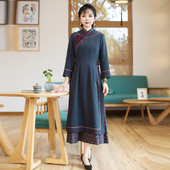 裙子23J666 收腰显瘦时尚 筠雅奥黛旗袍中国风中式 改良连衣裙女长款