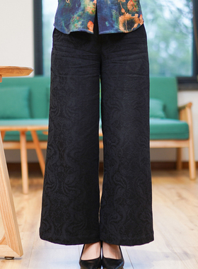 筠雅春秋新款中国风黑色复古改良直筒裤新中式女装休闲裤子24J098