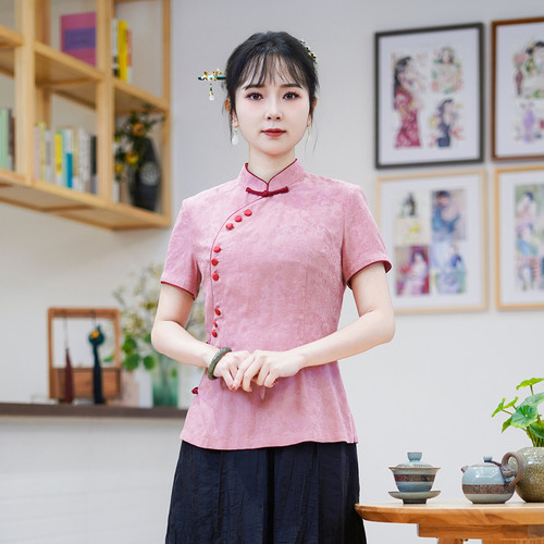 棉夏季新款收腰显瘦新中式上衣