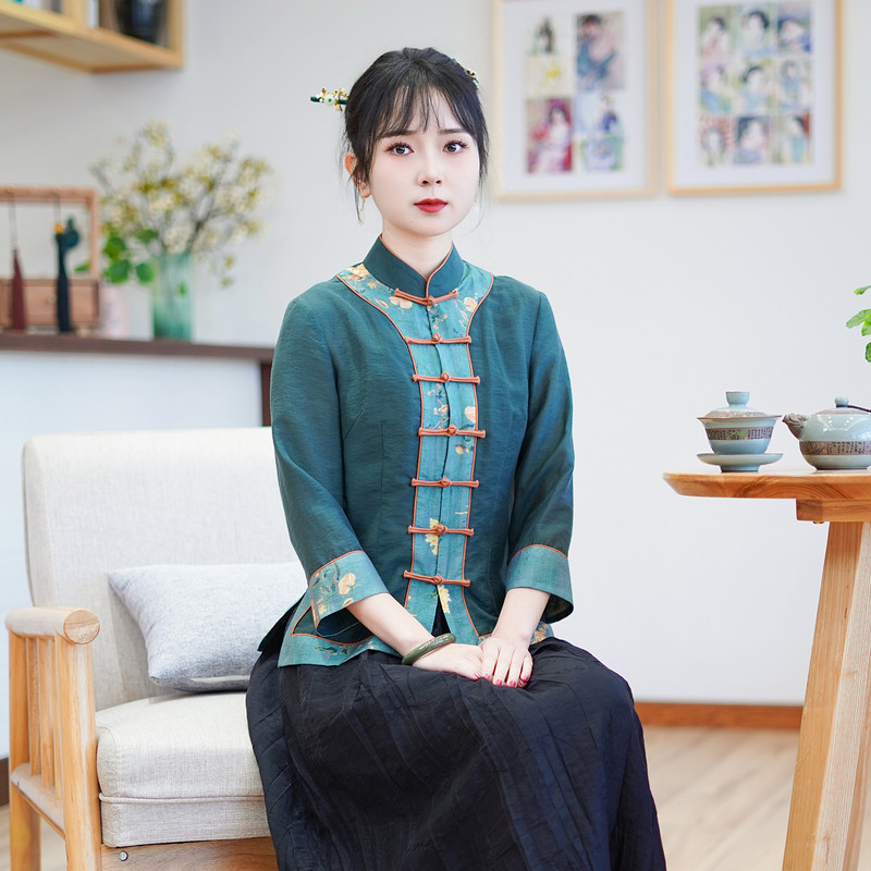 筠雅夏季新款中国风古典唐装上衣女修身显瘦气质新中式女装24J161