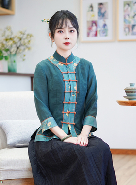 筠雅夏季新款中国风古典唐装上衣女修身显瘦气质新中式女装24J161