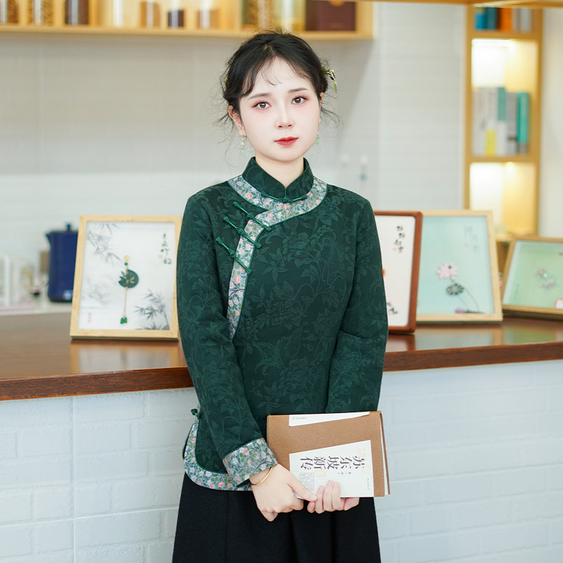 筠雅冬季新款中国风加厚保暖唐装上衣旗袍棉衣棉服中式女装25J477