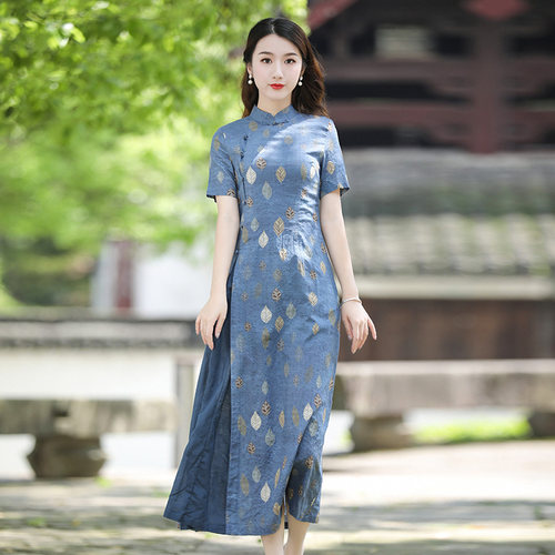 棉麻连衣裙小众复古改良旗袍裙子