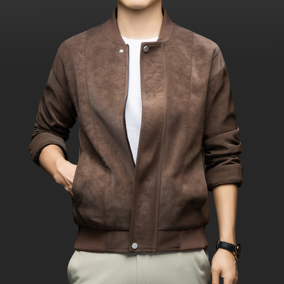 绒感皮质秋冬季加厚夹克男棒球服