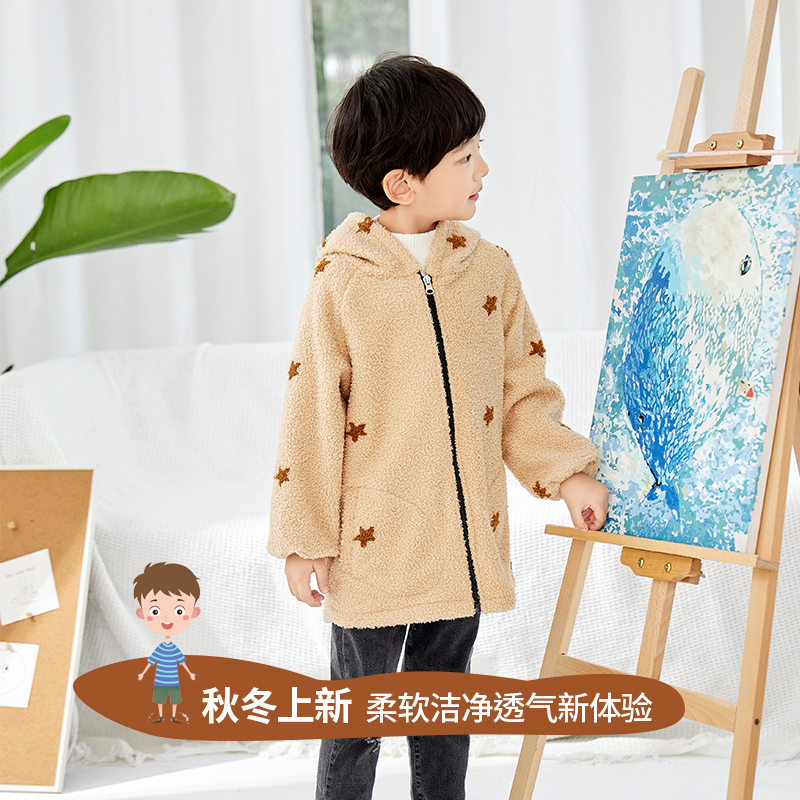 男宝宝儿童罩衣泰迪绒加厚防脏冬