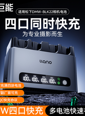 绿巨能DMW-BLK22相机电池充电器65W轻铝快充底座四口CM4适用松下DC-S5M2 S5 S9 GH6 GH5M2数码LUMIX充电器