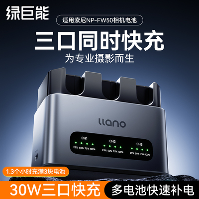 绿巨能np-fw50相机电池充电器30W快充底座三口适用索尼zve10/10l