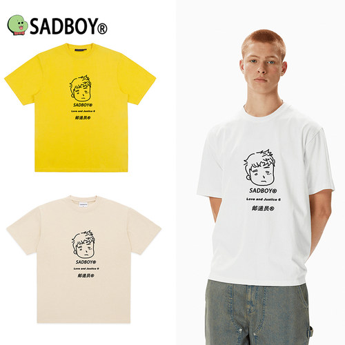 SADBOY爱与正义联名 经典悲伤男孩LOGO印花设计短袖t恤透气图案T