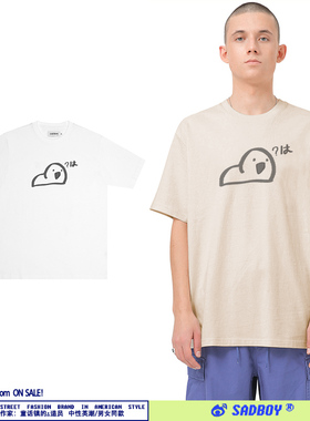 SadBoy2023国潮魔性鹦鹉印花可爱ins纯棉手绘圆领短袖男女百搭T恤