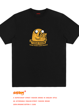 SadBoy2021夏季新款卡通ilovefood印花老皮美漫短袖男女潮圆领T恤