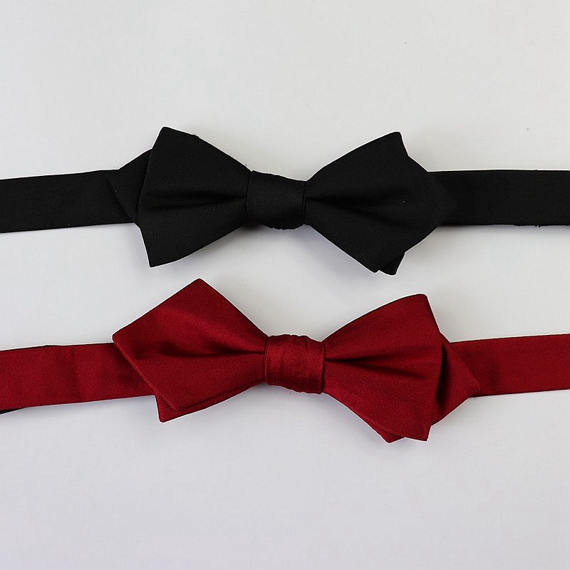 欧美正装黑色结婚尖角真丝领结