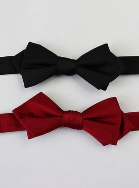 真丝男正装晚宴主持结婚酒红纯黑色桑蚕丝尖角钻石仿手打蝴蝶领结