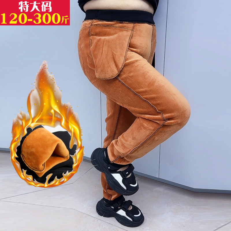 300斤加肥加厚胖mm大码女装保暖裤子 胖妈妈黄金绒弹力小脚长裤