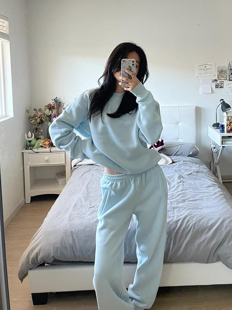 高级感春秋冬加绒加厚卫衣套装女休闲时尚蓝色欧货运动小香风两件,女装/女士精品,时尚套装,淘宝优惠券,粉丝福利购,淘宝优惠卷